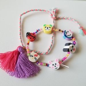 KAWAII 2 pcs adjustable Cartoon Hello Kitty,Panda Bracelet with Tassels New